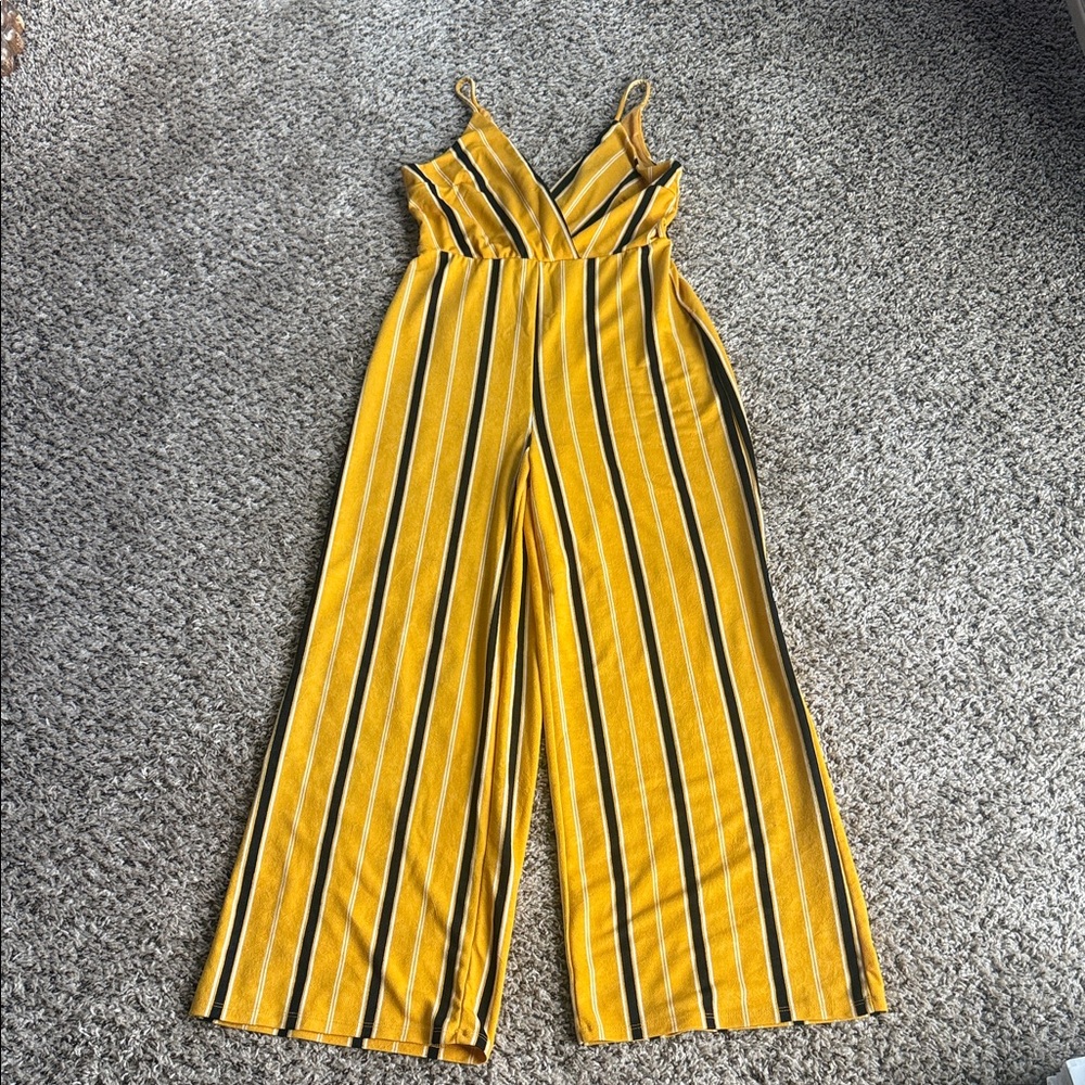 Iris Mustard and Black Striped Jumpsuit with belt